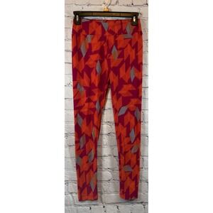 LuLaRoe Leggings One Size OS(2-12) Geometric Print Red Orange Gray Yoga Pants
